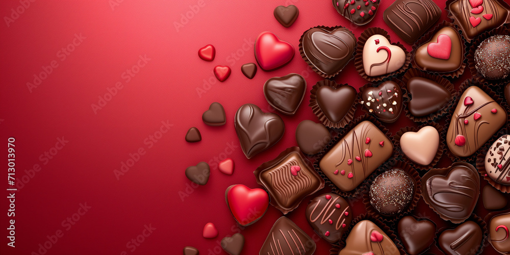 Cute Valentine chocolate background, isolated. Generative AI