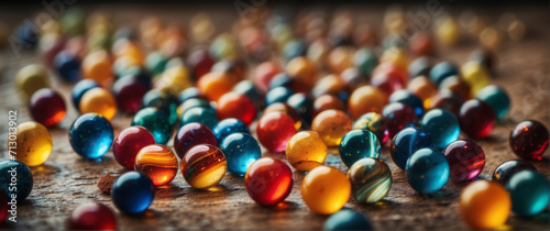 close up of colorful marbles beads