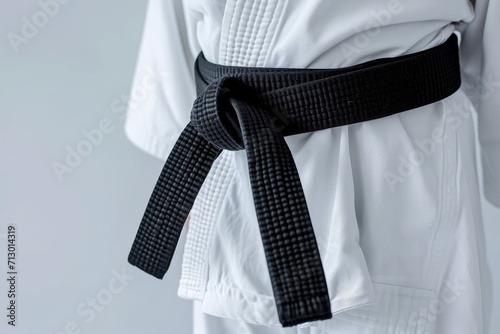 Karate black belt on white uniform