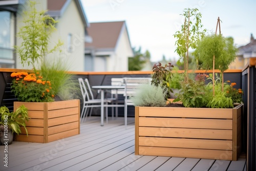 wooden deck with integrated plant boxes