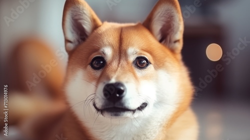 Portrait of a cute shiba inu dog. AI Generative.