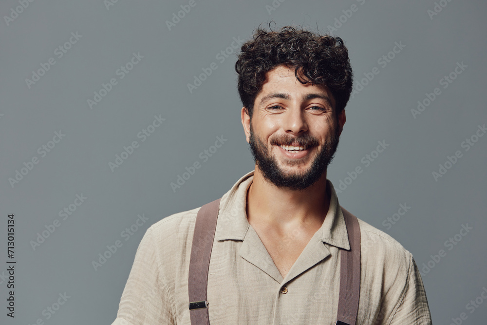 Obraz premium Person man attractive caucasian happy face isolated young background portrait handsome casual adult