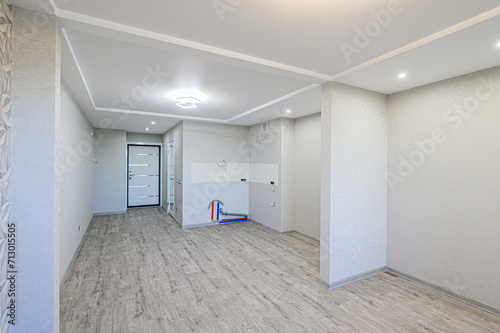 standard room interior apartment. view kind of decor home decoration in hostel house for sale. empty room renovated © evgeniykleymenov