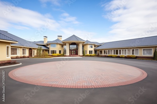 spacious flatroofed mansion with circular driveway photo