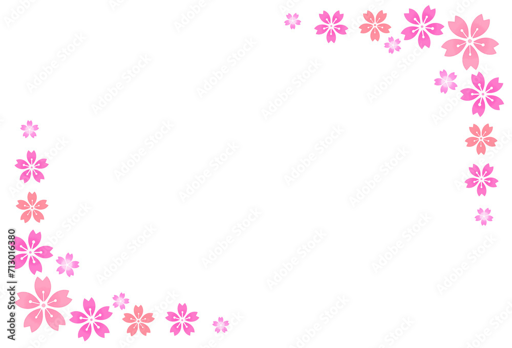 桜のフレーム　素材　和風　見出し　飾り枠　コーナー　シンプル　イメージ　入学　卒業　ひなまつり　ひな祭り　年賀　正月　白バック　透過　