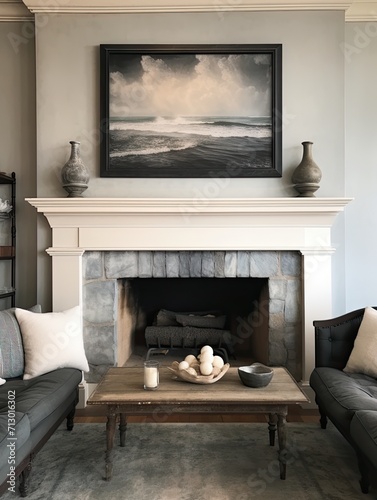 Charcoal-Drawn Ocean Views: Old-World Beach Painting Wall Art © Michael