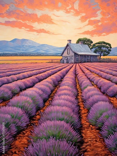 Classic Provence Lavender Art: Field Painting of Lavender Scented Vistas