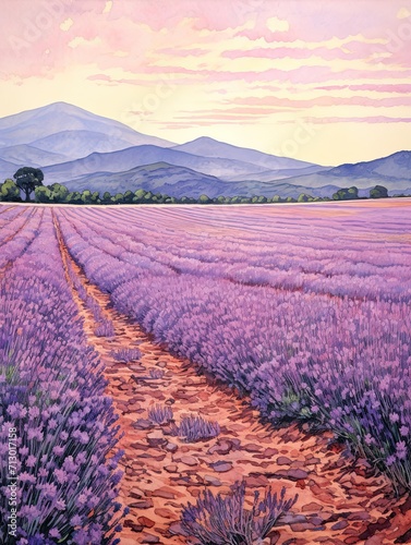 Classic Provence Lavender Art: Vintage Print of Exquisite Lavender Field Expanse