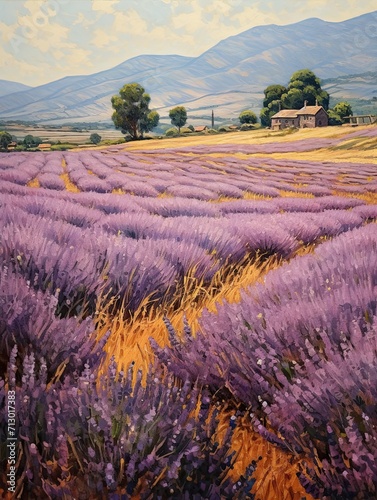 Classic Provence Lavender Art: Vintage Painting Capturing the Field Aroma