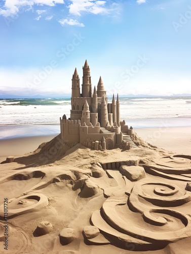 Coastal Sand Sculptures: Vintage Beachfront Brilliance Art Print