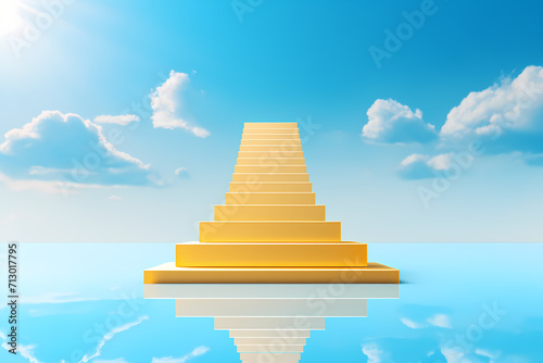 yellow stair on sky blue background