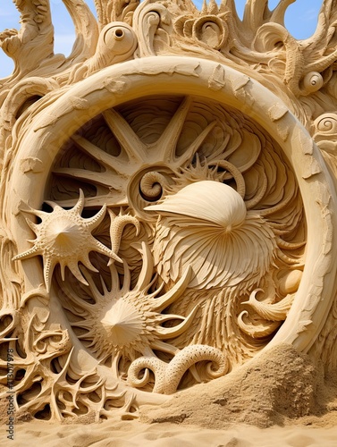 Coastal Sand Sculptures: Captivating Beachside Wall Art and Masterpieces.