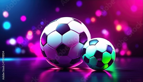 Sports banner with soccer ball on neon background
