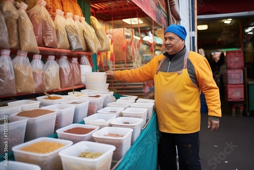 vendor selling exotic spices in bulk bins