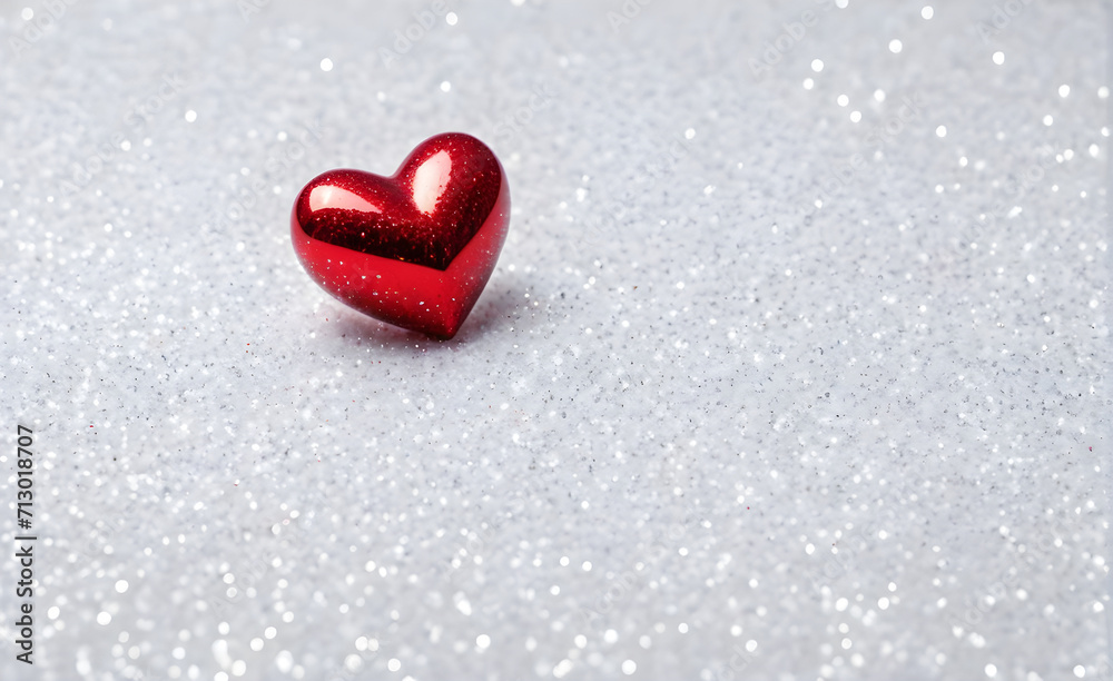 A small red heart on a sparkling white background. Generative AI A small red heart on a sparkling white background. Generative AI