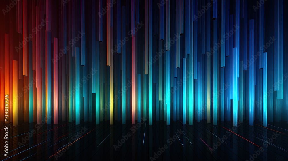 abstract horizontal illustration of colourful lightened vertical lines background AI generated