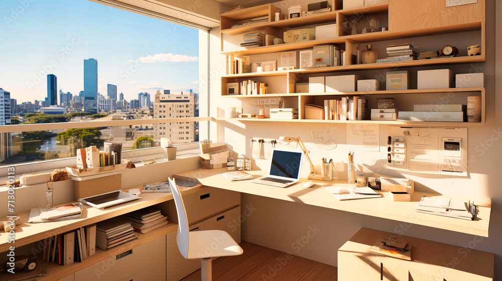 custom made wallpaper toronto digitalContemporary Home Office with Wooden Desk, Computer, and Comfortable Workspace