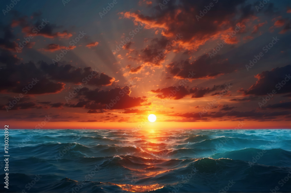 A beautiful ocean wave with sunset colored