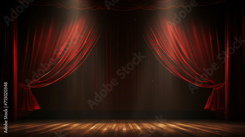 Red stage curtain with spotlight