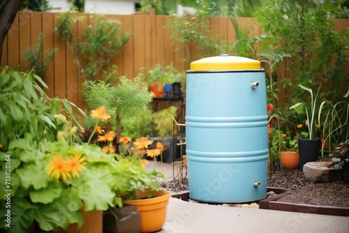 rainwater barrel in a garden setting © altitudevisual