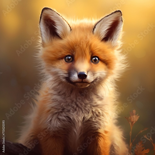 Nice baby fox look ahead face image Generative AI © MiltonKumar