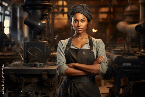 Portrait of a professional blacksmith girl in her blacksmith shop