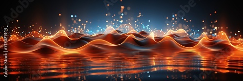 Wave of bright particles abstract background with sound and music visualization