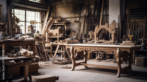 The process of making wooden furniture in a workshop