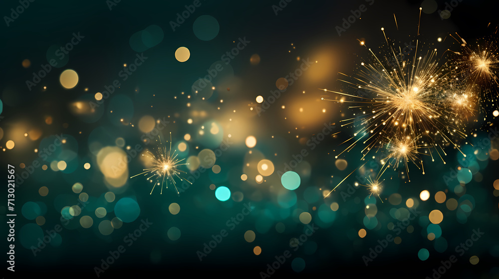 Fototapeta premium Happy New Year, burning fireworks with bokeh light background