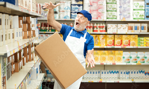 Clumsy stock clerk dropping a box photo