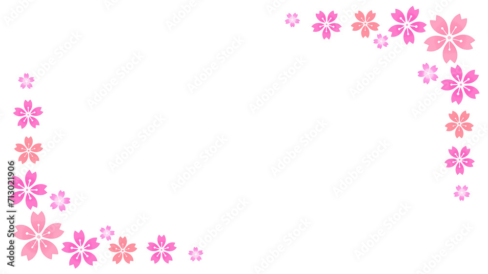 桜のフレーム　素材　和風　見出し　飾り枠　コーナー　シンプル　イメージ　入学　卒業　ひなまつり　ひな祭り　年賀　正月　白バック　透過　16:9