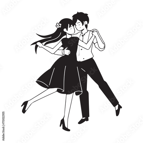 Romantic couple dancing silhouette vector illustration