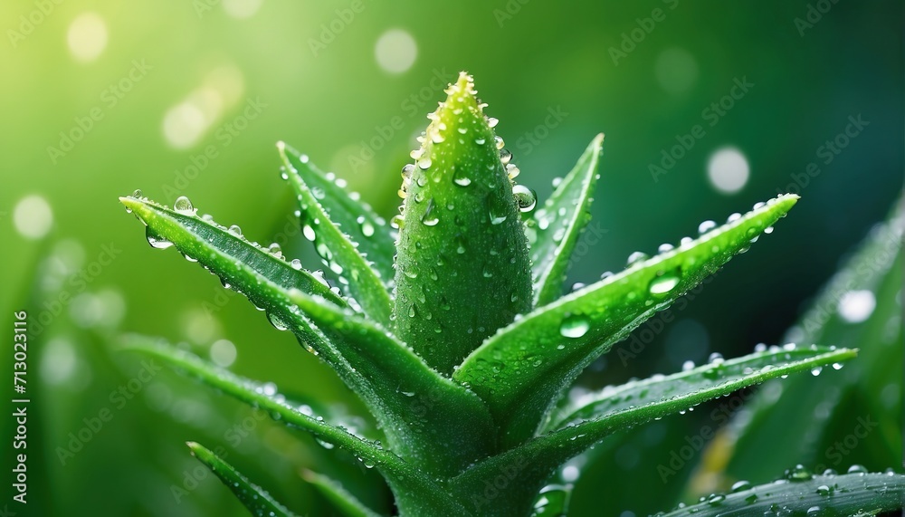 Green aloe leaves with dew drops background Green aloe leaves with dew drops background