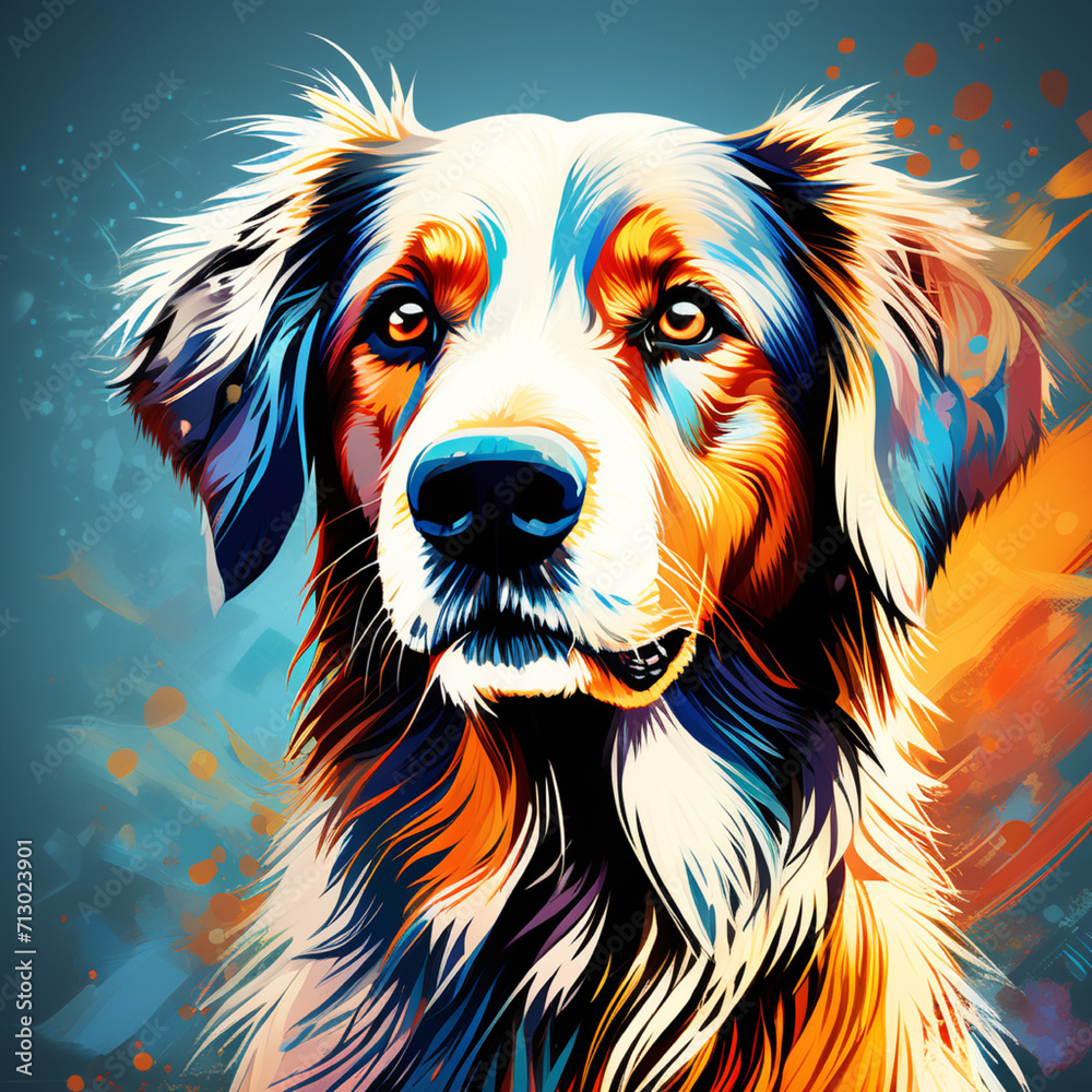 colorful dog in pop art style. AI Generated