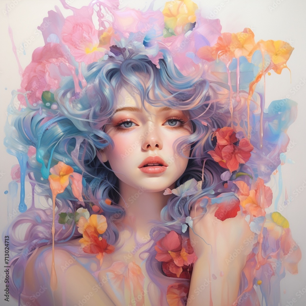 Nice girl colored flower head images Generative AI