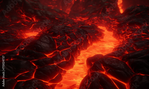3d illustration of lava flow over dark background. Abstract background.