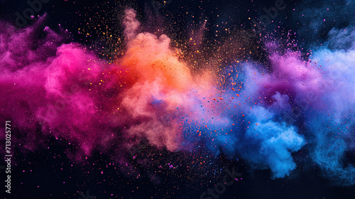 Abstract art colored powder on black background. Holy