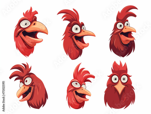 Set of funny cartoon chicken heads For animated movies, posters, stickers, brochures.