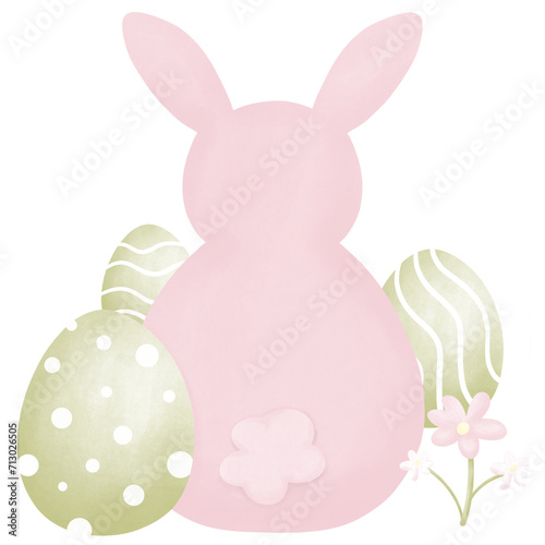 The pink rabbit turned its back with Easter egg