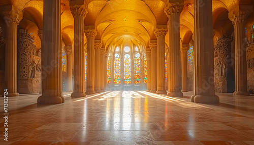 Ancient chapel with light and shadow that represents the atmosphere of reflection and contemplation, March, Culture and Religion concept, generative ai