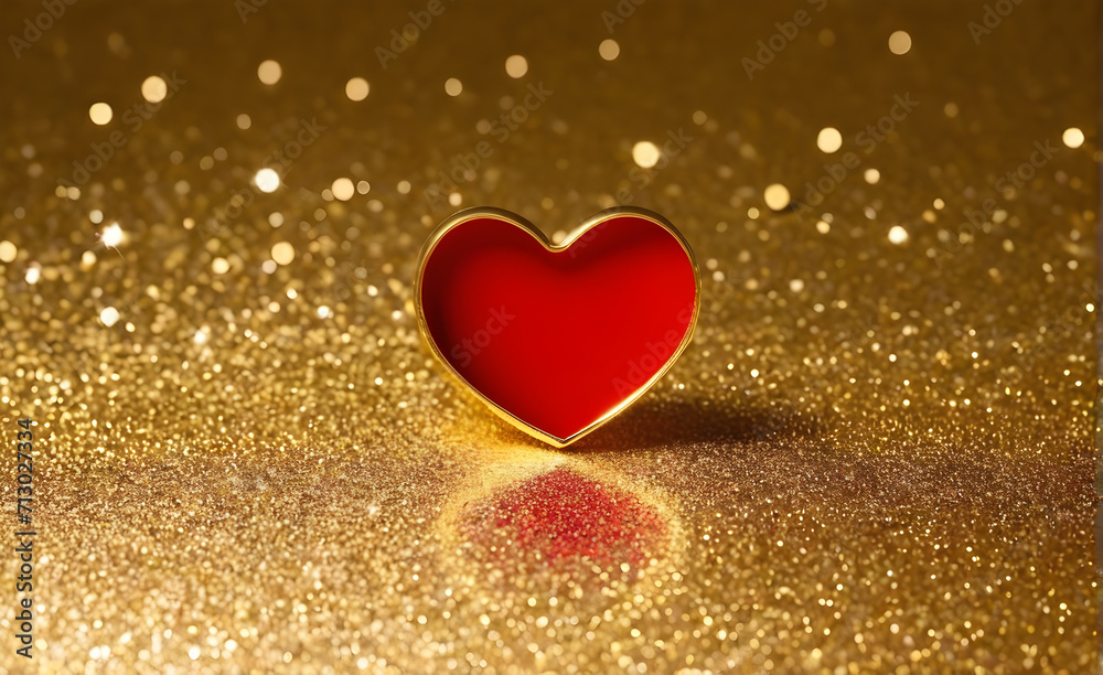 A small red heart on a sparkling gold background. Generative AI A small red heart on a sparkling gold background. Generative AI