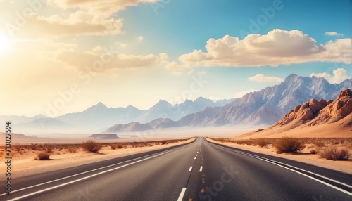 Highway along the mountains and desert, travel concept banner