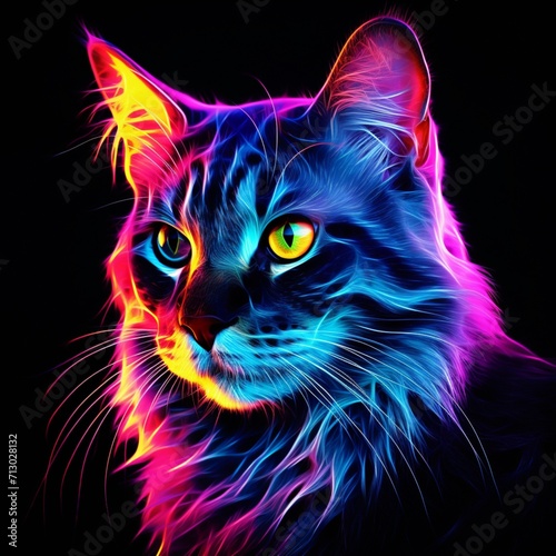 Nice neon cat animal images Generative AI