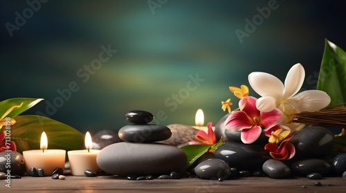 Candles and spa stones.Burning candles  stones  and background.