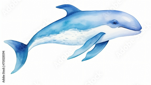 Watercolor cute cartoon whale