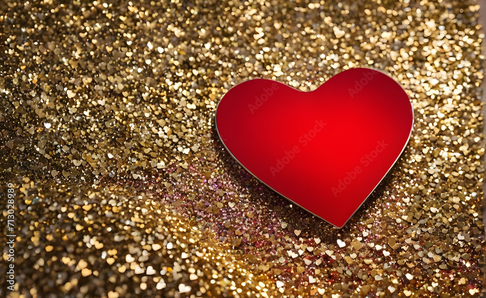 A small red heart on a sparkling gold background. Generative AI A small red heart on a sparkling gold background. Generative AI