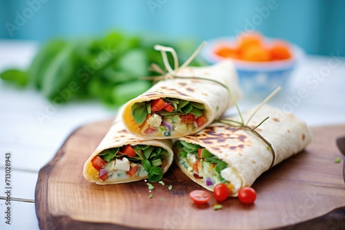individual halloumi wraps with lettuce and cherry tomatoes