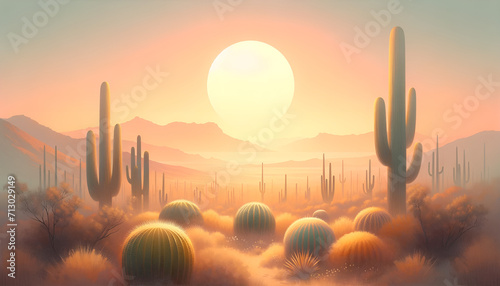 sunset in the desert, Cacti