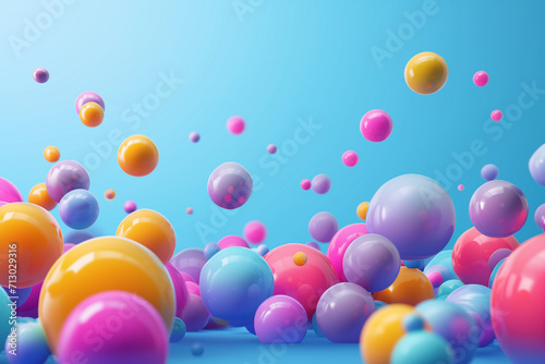 Abstract white background with colored balls and space for text. Geometric shapes spheres abstract background. Abstract concept geometry of spheres on horizon