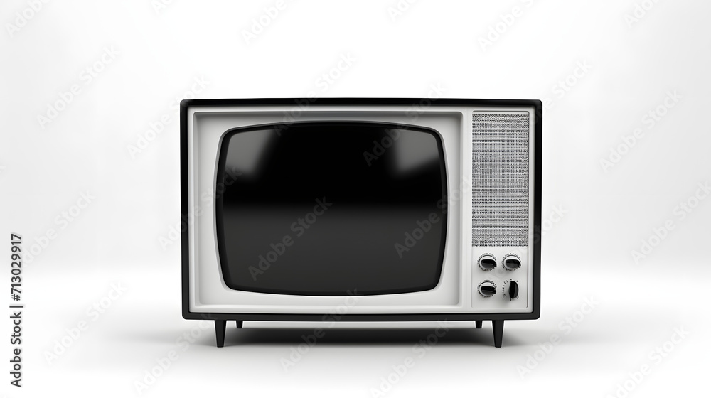 An old TV with a monochrome kinescope isolated on white background